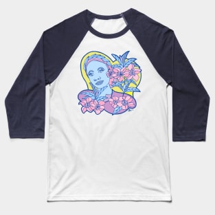 Blue Girl With Pastel Blossoms on a Yellow Sky Baseball T-Shirt